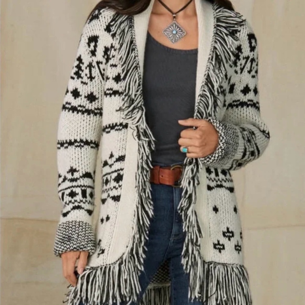 Austen Black and White Patterned Women's Sweater Coat by DYLAN Large
